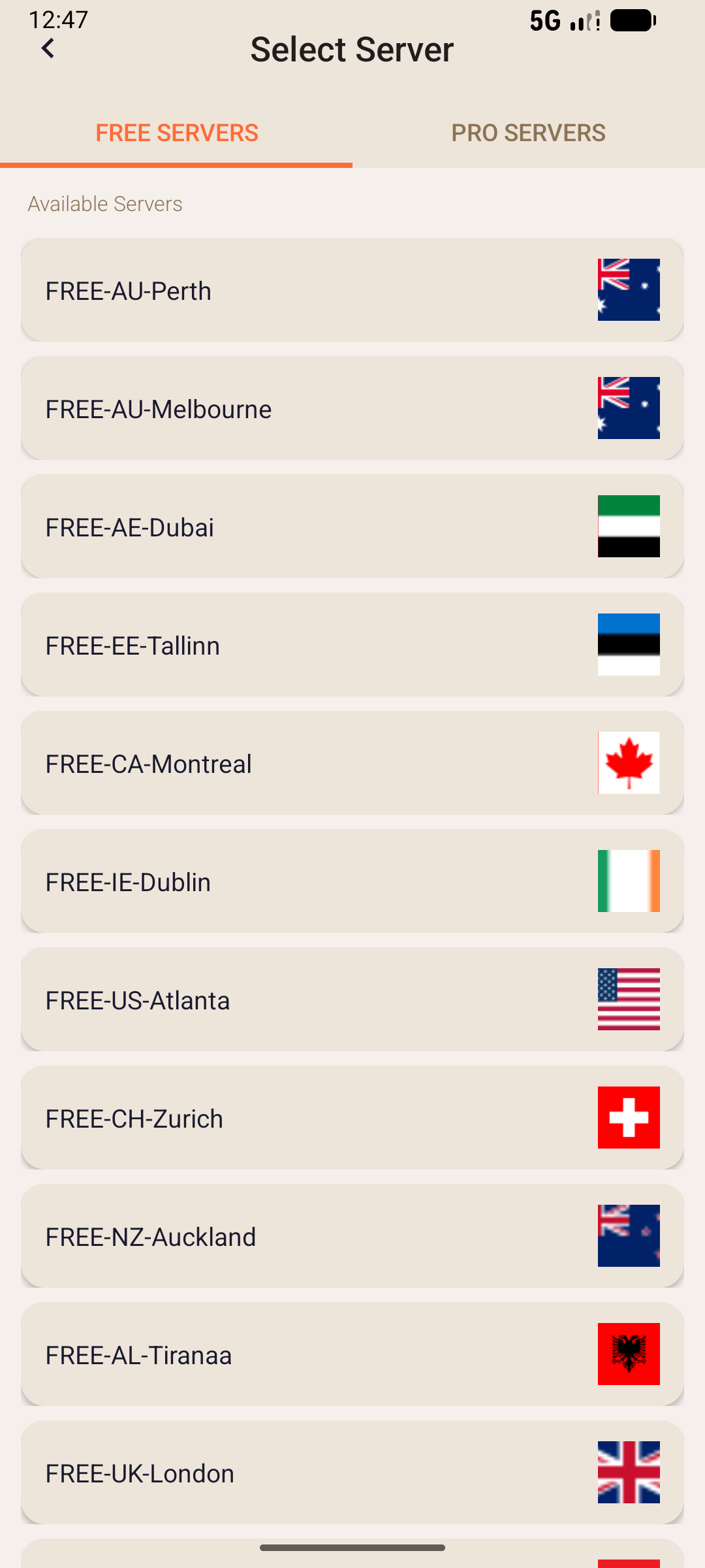 Server list
